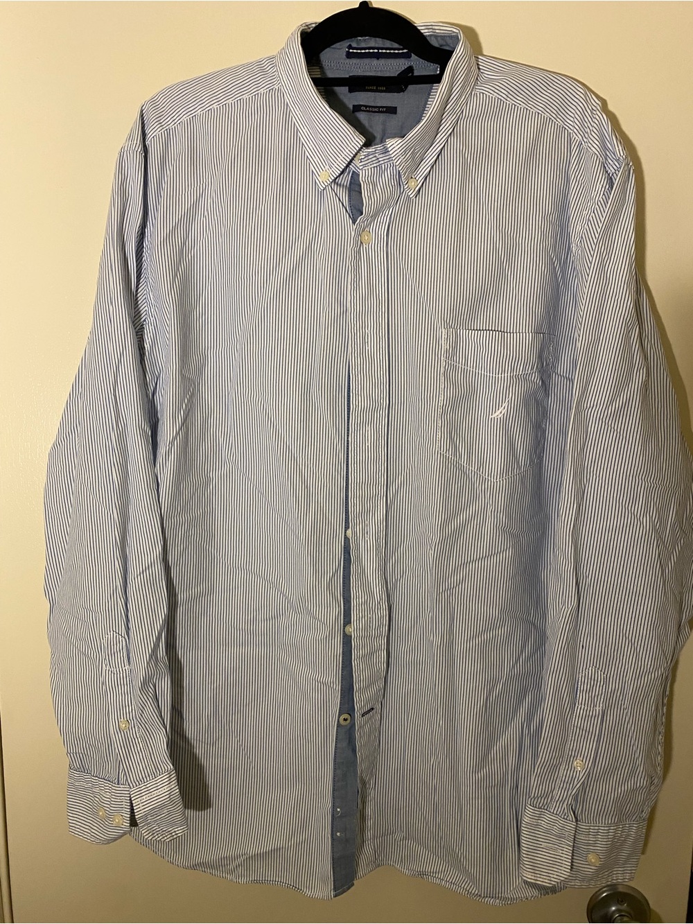 Nautica Vertical Light Blue & White Pinstripe Button-Down Shirt